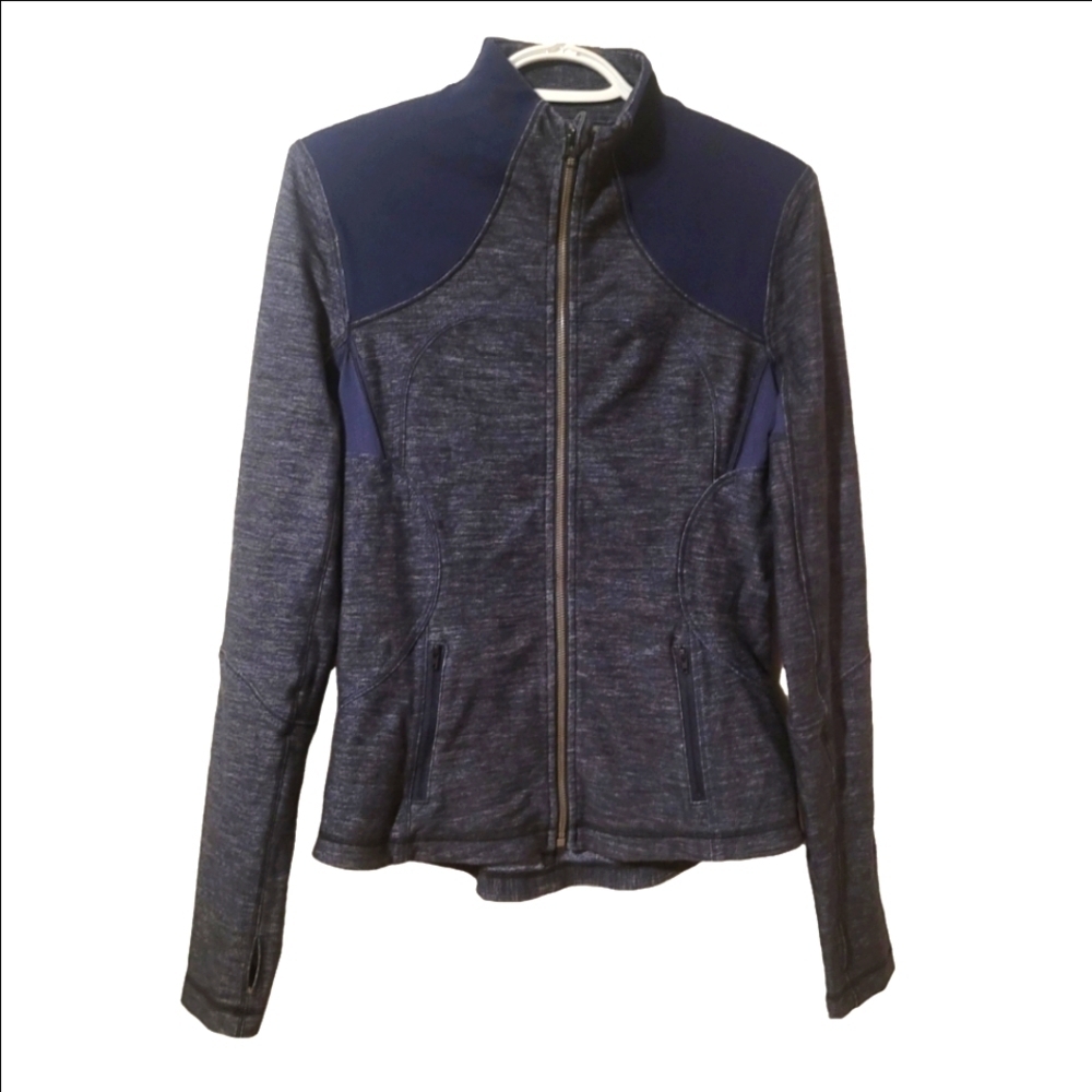 Lululemon Athletica Forme Jacket Slub Denim Inkwell Blue Full Zip Thumbholes